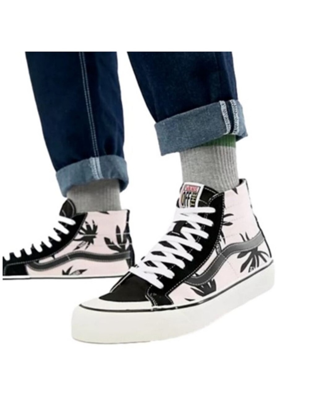 Vans Summer Leaf Pink and Black Palm Tree Sk8-Hi 138 Decon Skate Shoe Size 11